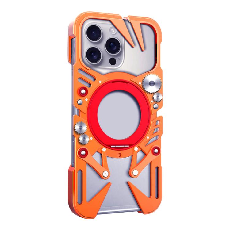 For iPhone 16 Pro Max Rotating Bracket MagSafe Hollow Metal Phone Case with Lanyard