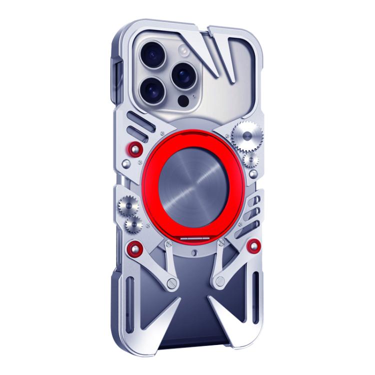 For iPhone 16 Pro Max Rotating Bracket MagSafe Hollow Metal Phone Case with Lanyard
