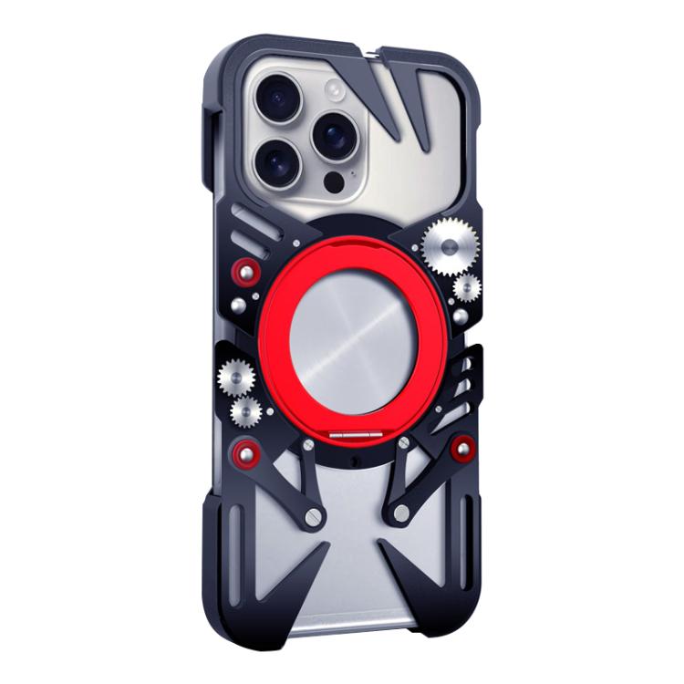 For iPhone 16 Pro Max Rotating Bracket MagSafe Hollow Metal Phone Case with Lanyard