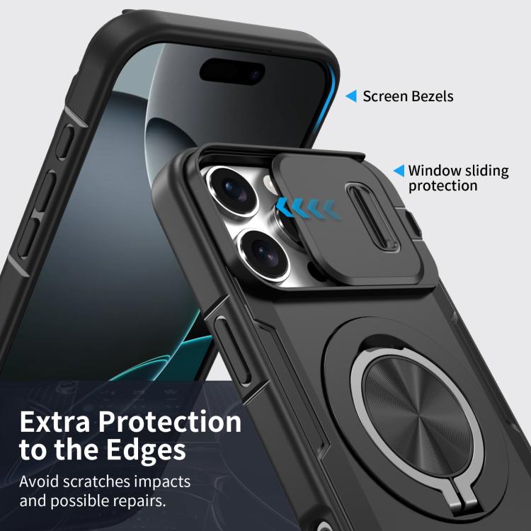 For iPhone 16 Pro Camshield Rotation Holder MagSafe Phone Case