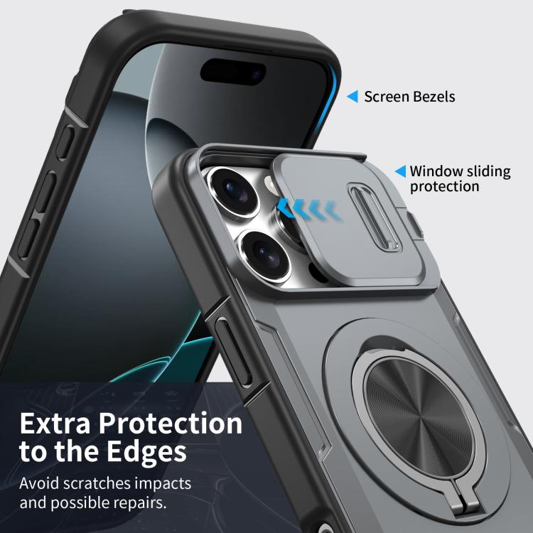 For iPhone 16 Pro Camshield Rotation Holder MagSafe Phone Case