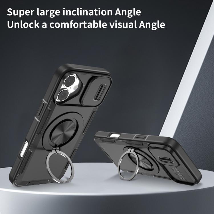 For iPhone 16 Camshield Rotation Holder MagSafe Phone Case