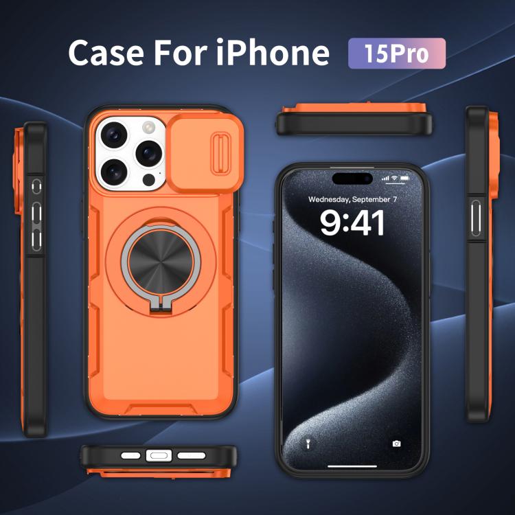 For iPhone 15 Pro Camshield Rotation Holder MagSafe Phone Case