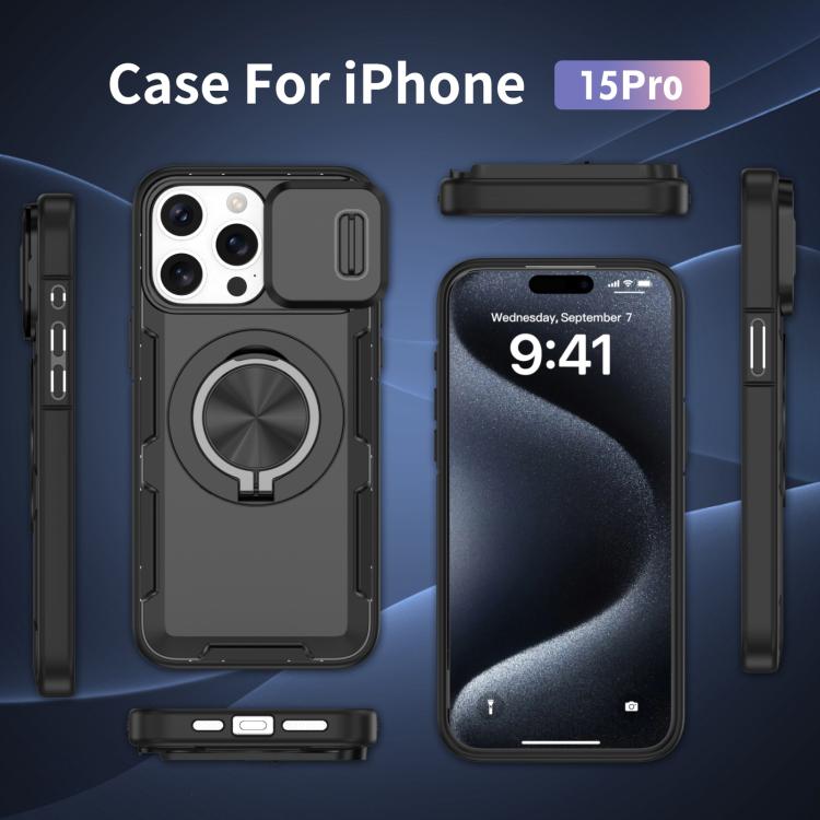 For iPhone 15 Pro Camshield Rotation Holder MagSafe Phone Case