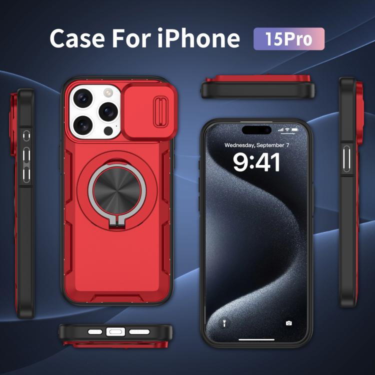 For iPhone 15 Pro Camshield Rotation Holder MagSafe Phone Case