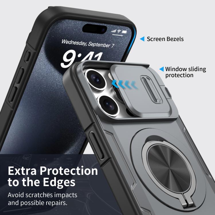 For iPhone 15 Pro Camshield Rotation Holder MagSafe Phone Case