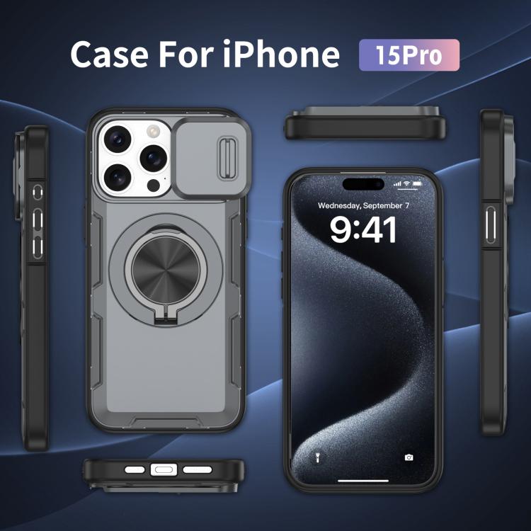 For iPhone 15 Pro Camshield Rotation Holder MagSafe Phone Case