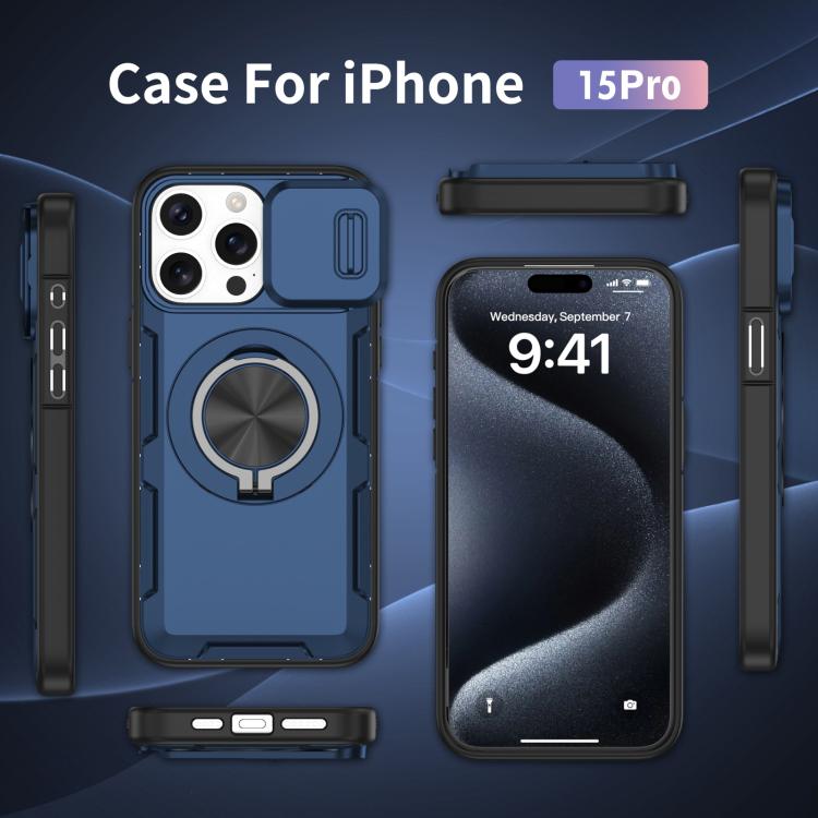 For iPhone 15 Pro Camshield Rotation Holder MagSafe Phone Case