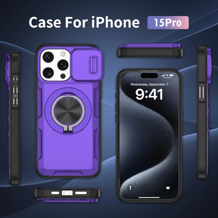 For iPhone 15 Pro Camshield Rotation Holder MagSafe Phone Case