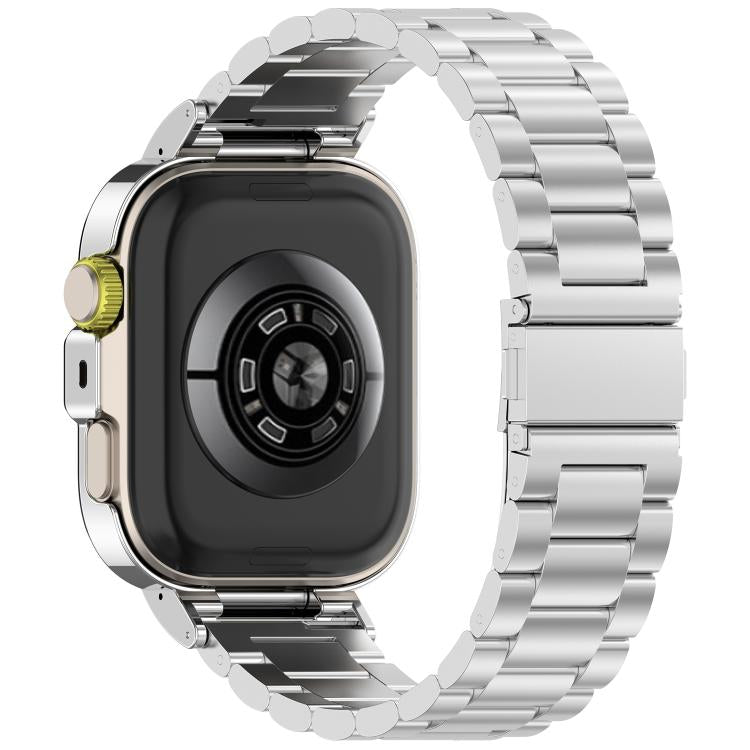 For Huawei Watch Fit 4 Metal Frame Integrated Three Beads Buckle Stainless Steel Watch Band