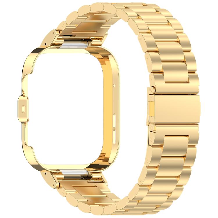 For Huawei Watch Fit 4 Metal Frame Integrated Three Beads Buckle Stainless Steel Watch Band