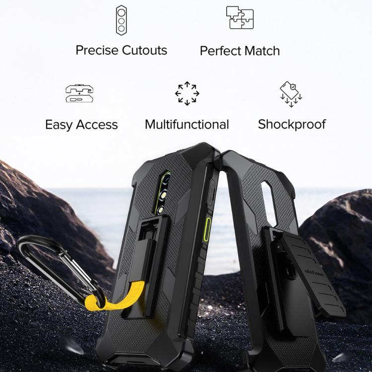 For Ulefone RugKing 2 Pro Ulefone Armor Back Clip Phone Case with Carabiner - Black