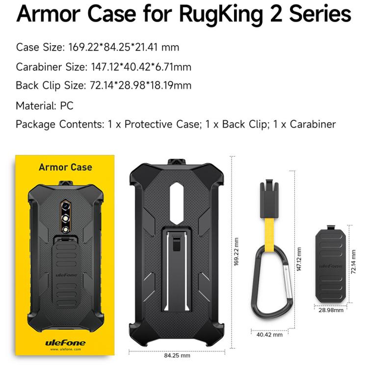 For Ulefone RugKing 2 Pro Ulefone Armor Back Clip Phone Case with Carabiner - Black