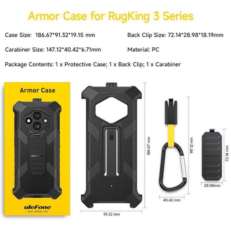 For Ulefone RugKing 3 Pro Ulefone Armor Back Clip Phone Case with Carabiner - Black