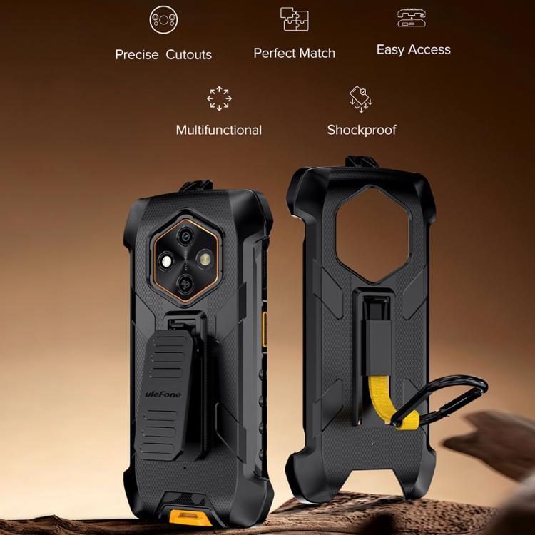 For Ulefone RugKing 4 Pro Ulefone Armor Back Clip Phone Case with Carabiner - Black