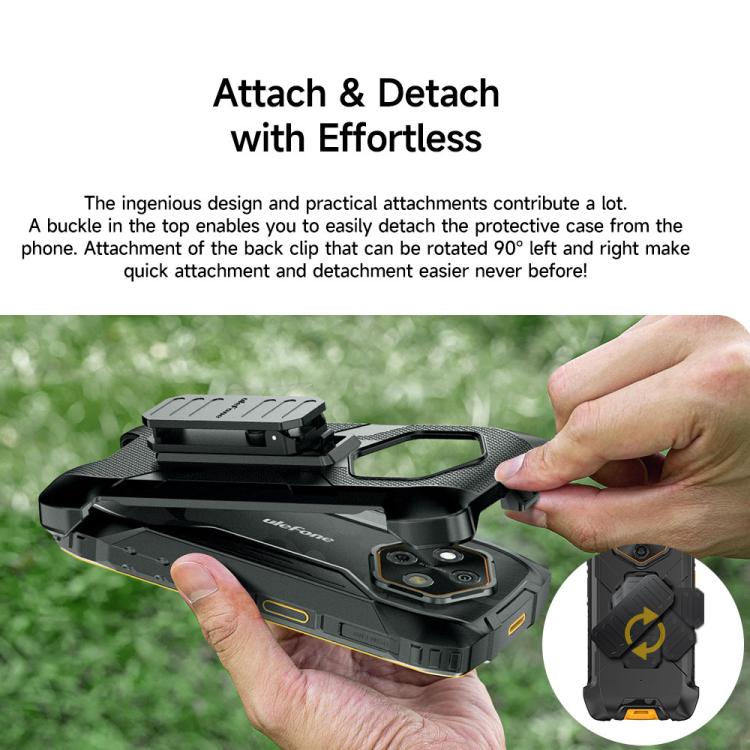 For Ulefone RugKing 4 Pro Ulefone Armor Back Clip Phone Case with Carabiner - Black