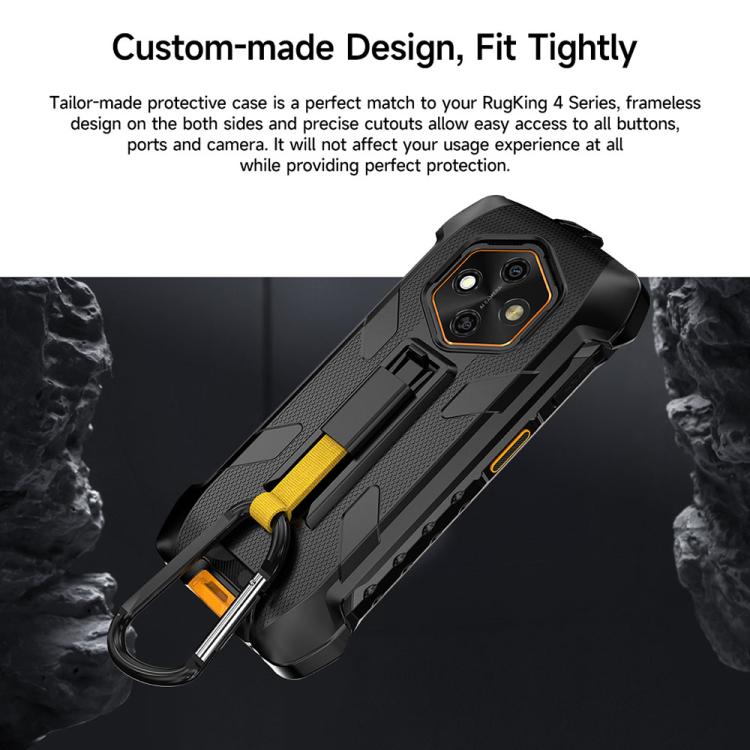For Ulefone RugKing 4 Pro Ulefone Armor Back Clip Phone Case with Carabiner - Black