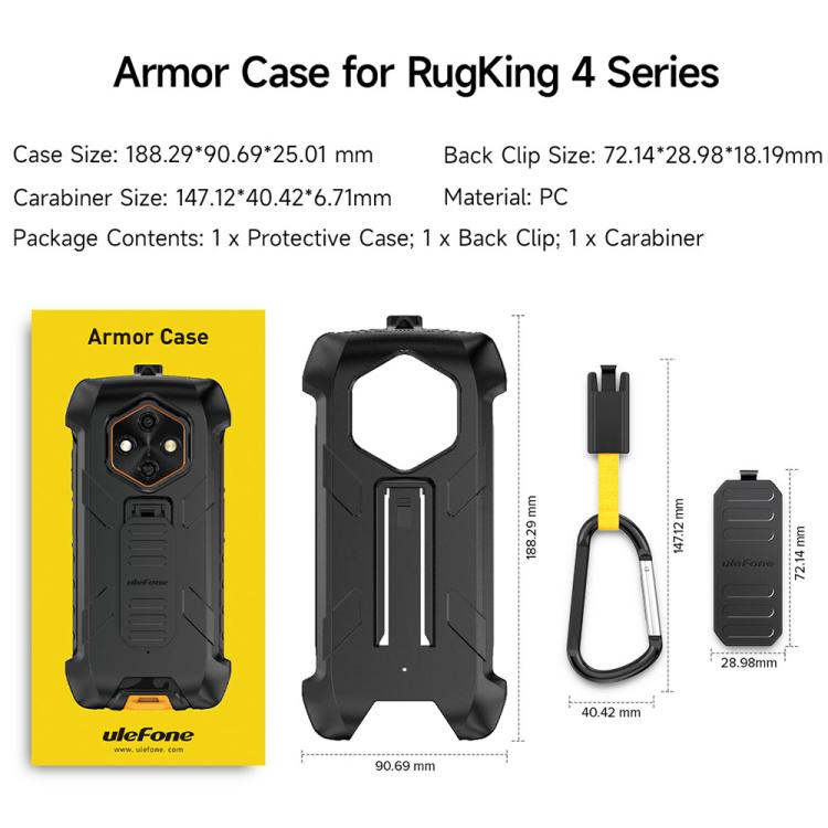 For Ulefone RugKing 4 Pro Ulefone Armor Back Clip Phone Case with Carabiner - Black