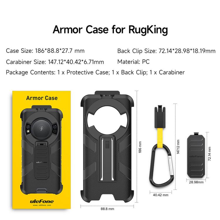 For Ulefone RugKing Ulefone Armor Back Clip Phone Case with Carabiner - Black