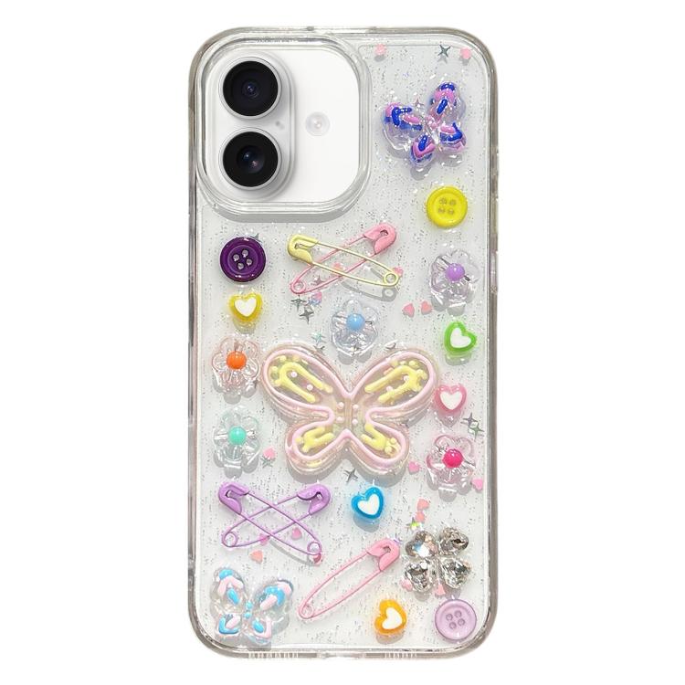 For iPhone 16 Plus Epoxy Dopamine Butterfly Acrylic Phone Case