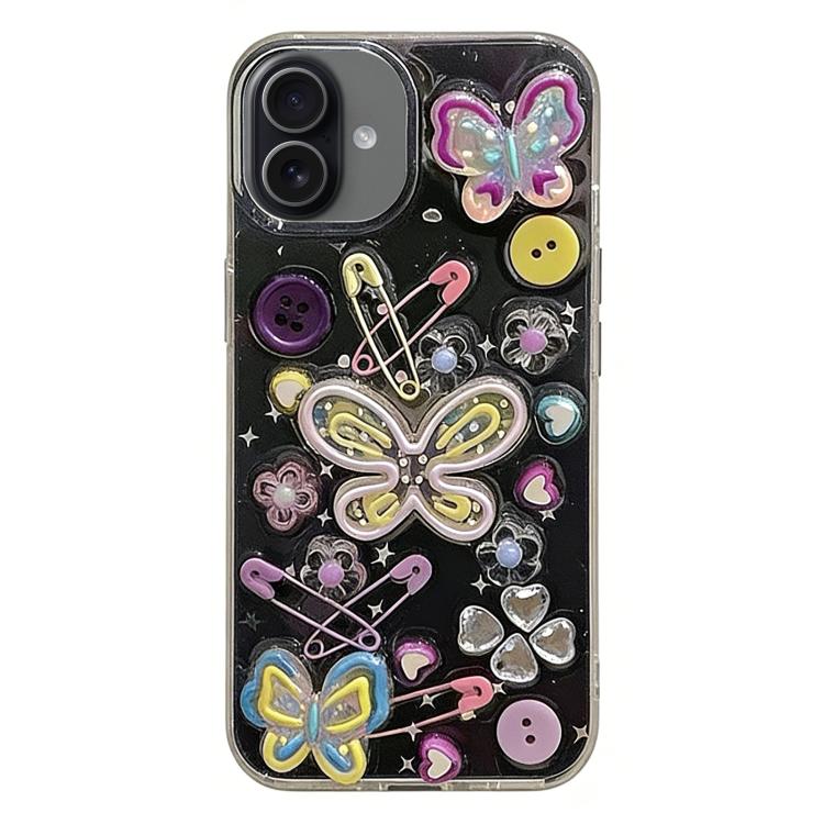 For iPhone 16 Plus Epoxy Dopamine Butterfly Acrylic Phone Case