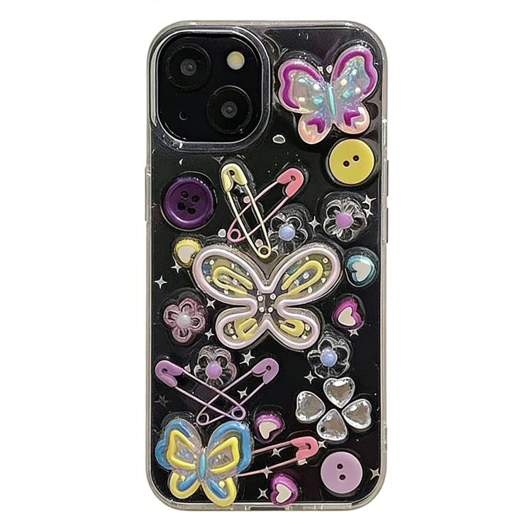 For iPhone 15 Plus Epoxy Dopamine Butterfly Acrylic Phone Case