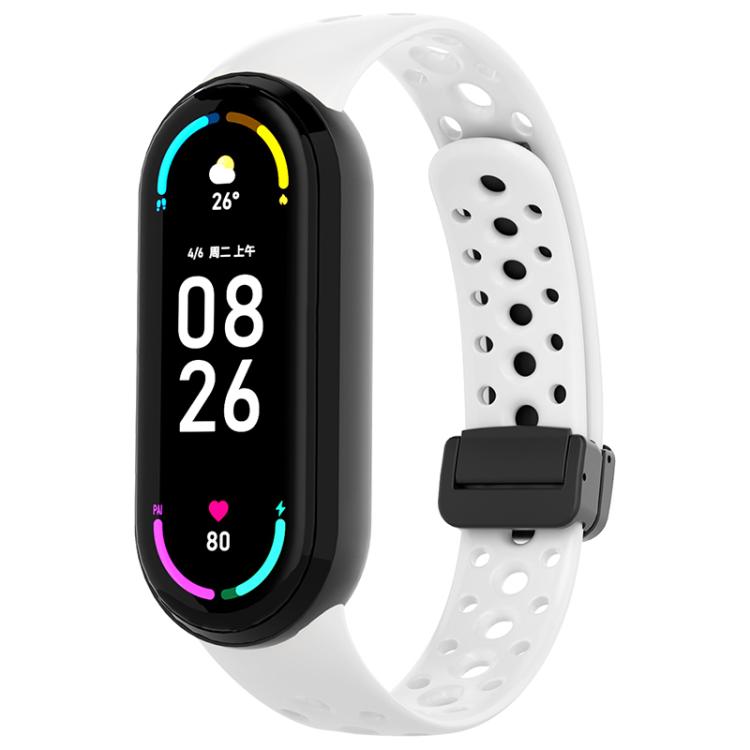 For Xiaomi Smart Band 10 / 9 / 8 Round Holes Magnetic Black Buckle Silicone Watch Band