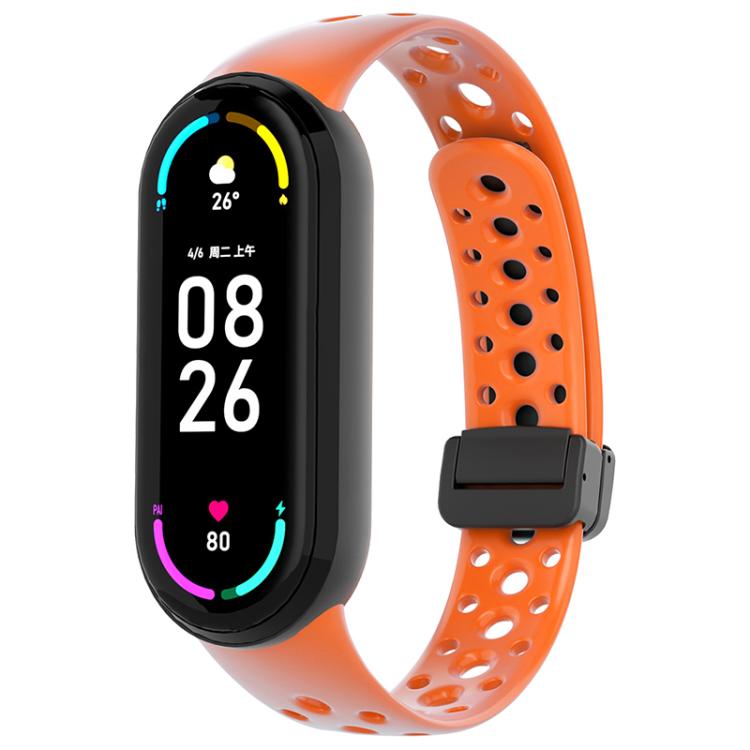 For Xiaomi Smart Band 10 / 9 / 8 Round Holes Magnetic Black Buckle Silicone Watch Band