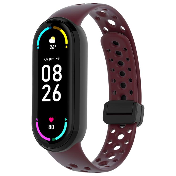For Xiaomi Smart Band 10 / 9 / 8 Round Holes Magnetic Black Buckle Silicone Watch Band