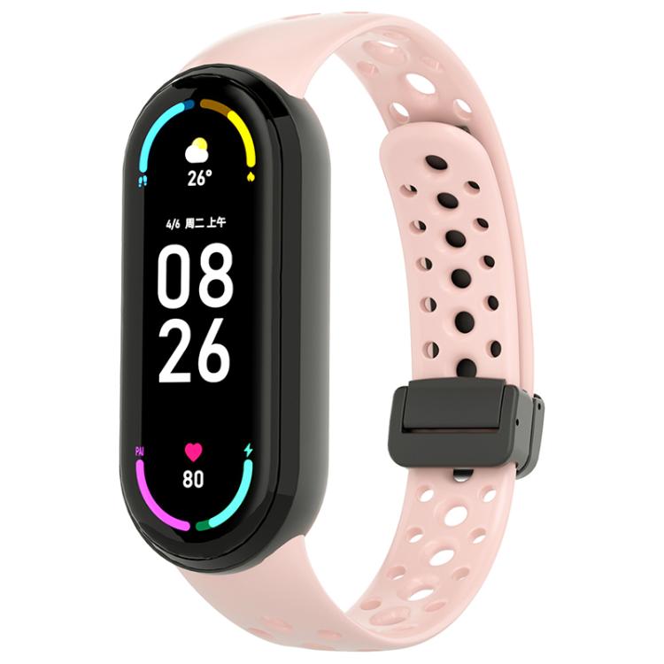 For Xiaomi Smart Band 10 / 9 / 8 Round Holes Magnetic Black Buckle Silicone Watch Band