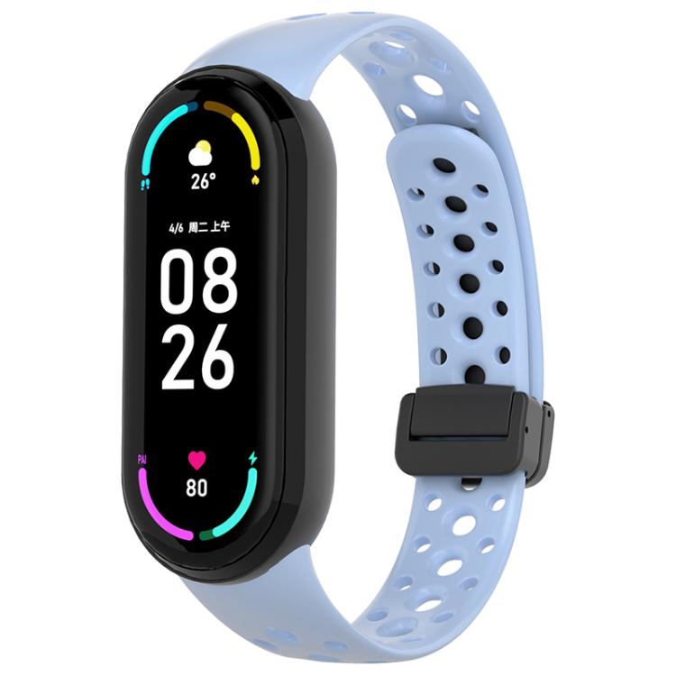For Xiaomi Smart Band 10 / 9 / 8 Round Holes Magnetic Black Buckle Silicone Watch Band