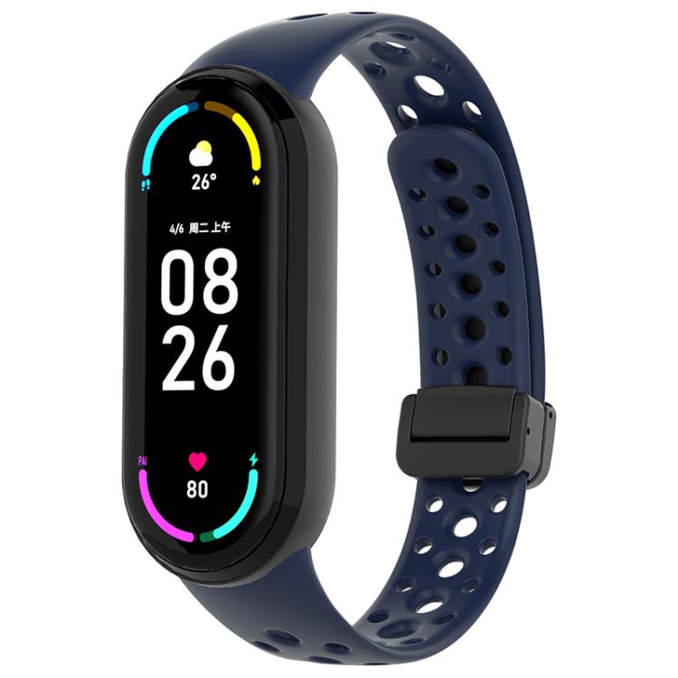 For Xiaomi Smart Band 10 / 9 / 8 Round Holes Magnetic Black Buckle Silicone Watch Band