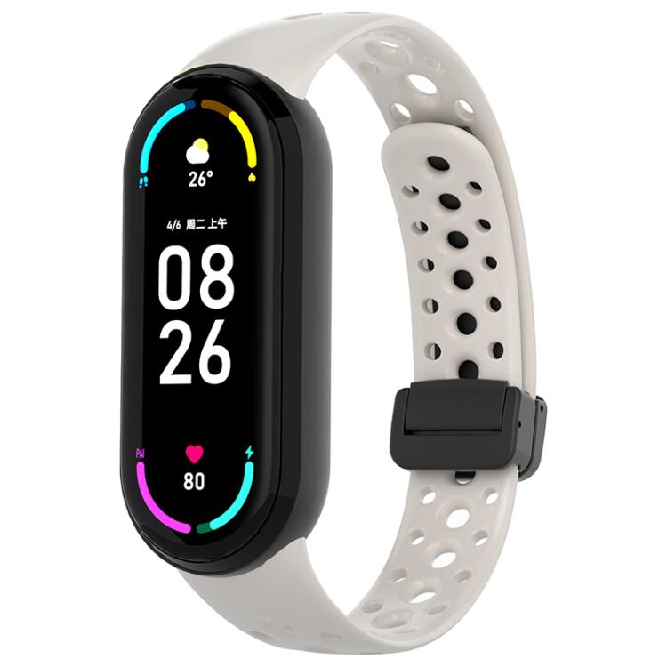 For Xiaomi Smart Band 10 / 9 / 8 Round Holes Magnetic Black Buckle Silicone Watch Band