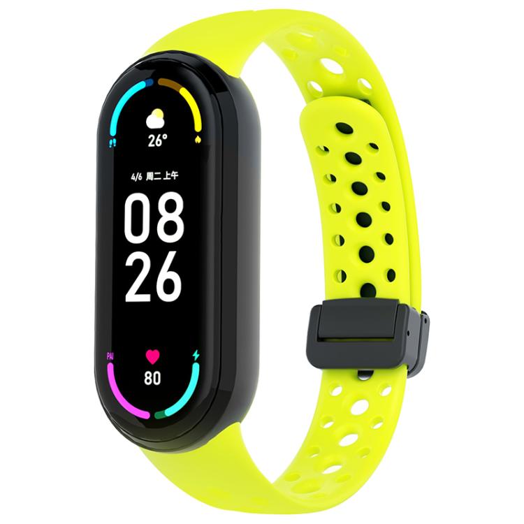 For Xiaomi Smart Band 10 / 9 / 8 Round Holes Magnetic Black Buckle Silicone Watch Band