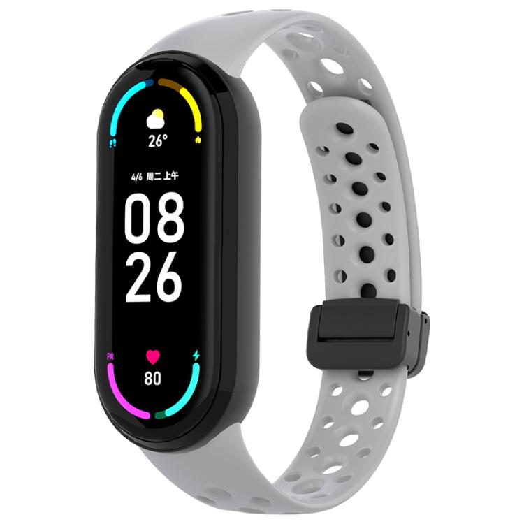 For Xiaomi Smart Band 10 / 9 / 8 Round Holes Magnetic Black Buckle Silicone Watch Band
