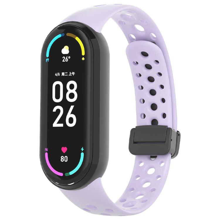 For Xiaomi Smart Band 10 / 9 / 8 Round Holes Magnetic Black Buckle Silicone Watch Band