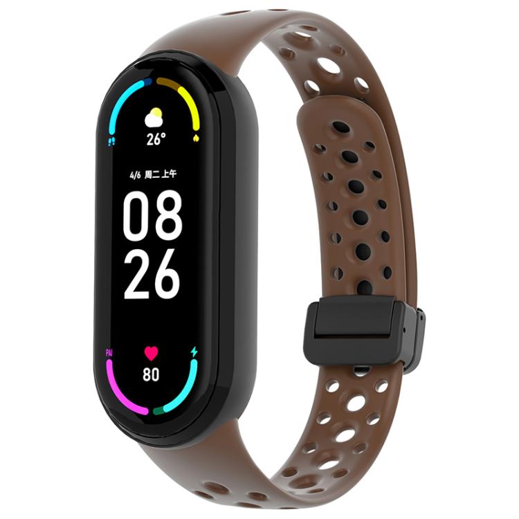 For Xiaomi Smart Band 10 / 9 / 8 Round Holes Magnetic Black Buckle Silicone Watch Band