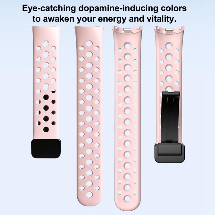 For Xiaomi Smart Band 10 / 9 / 8 Round Holes Magnetic Black Buckle Silicone Watch Band