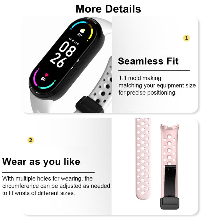 For Xiaomi Smart Band 10 / 9 / 8 Round Holes Magnetic Black Buckle Silicone Watch Band
