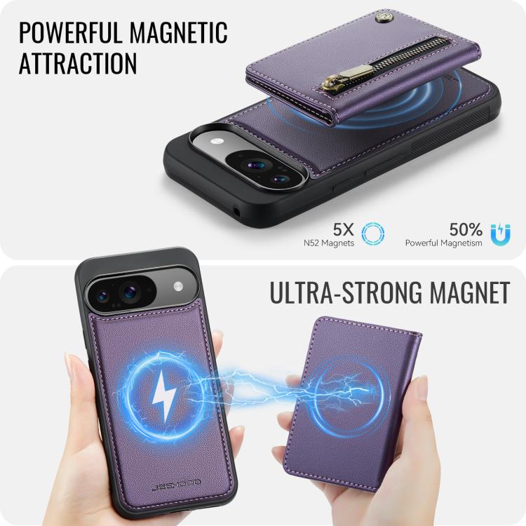 For Google Pixel 9 / 9 Pro JEEHOOD J12 Exquisite RFID MagSafe Zipper Card Bag Phone Case