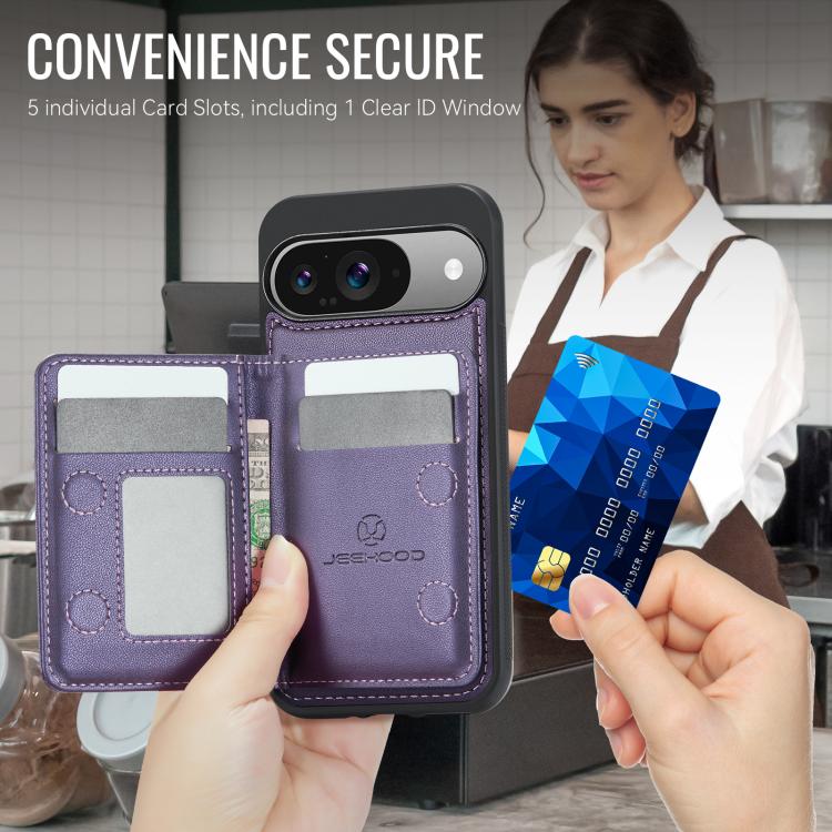 For Google Pixel 9 / 9 Pro JEEHOOD J12 Exquisite RFID MagSafe Zipper Card Bag Phone Case