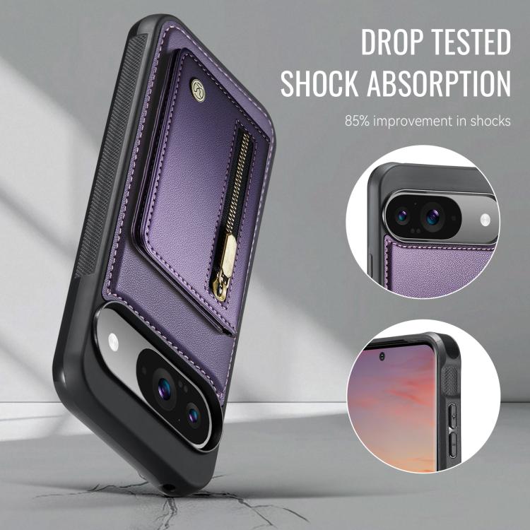 For Google Pixel 9 / 9 Pro JEEHOOD J12 Exquisite RFID MagSafe Zipper Card Bag Phone Case