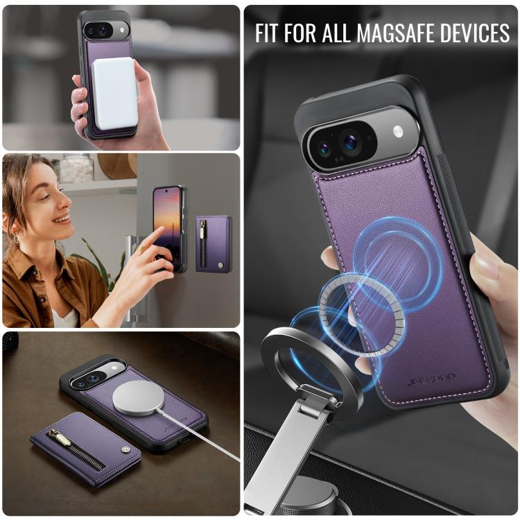 For Google Pixel 9 / 9 Pro JEEHOOD J12 Exquisite RFID MagSafe Zipper Card Bag Phone Case
