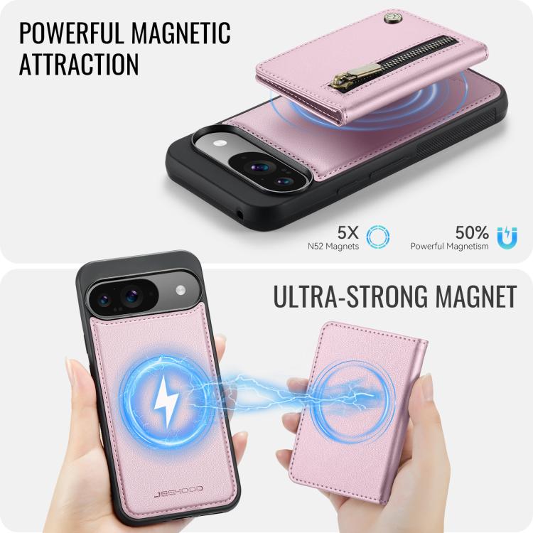 For Google Pixel 9 / 9 Pro JEEHOOD J12 Exquisite RFID MagSafe Zipper Card Bag Phone Case