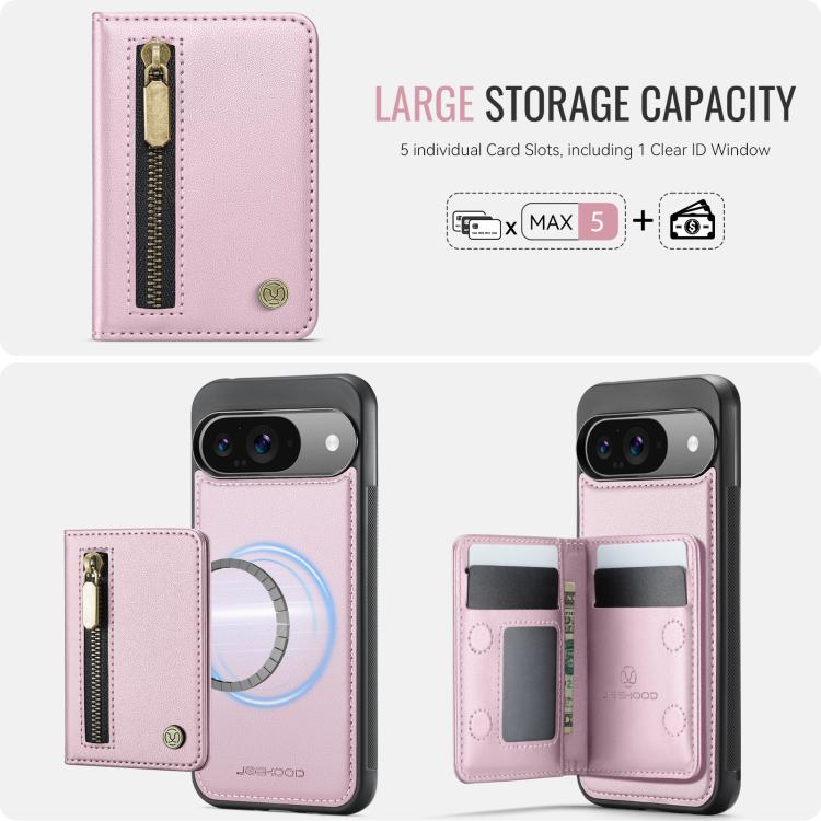 For Google Pixel 9 / 9 Pro JEEHOOD J12 Exquisite RFID MagSafe Zipper Card Bag Phone Case