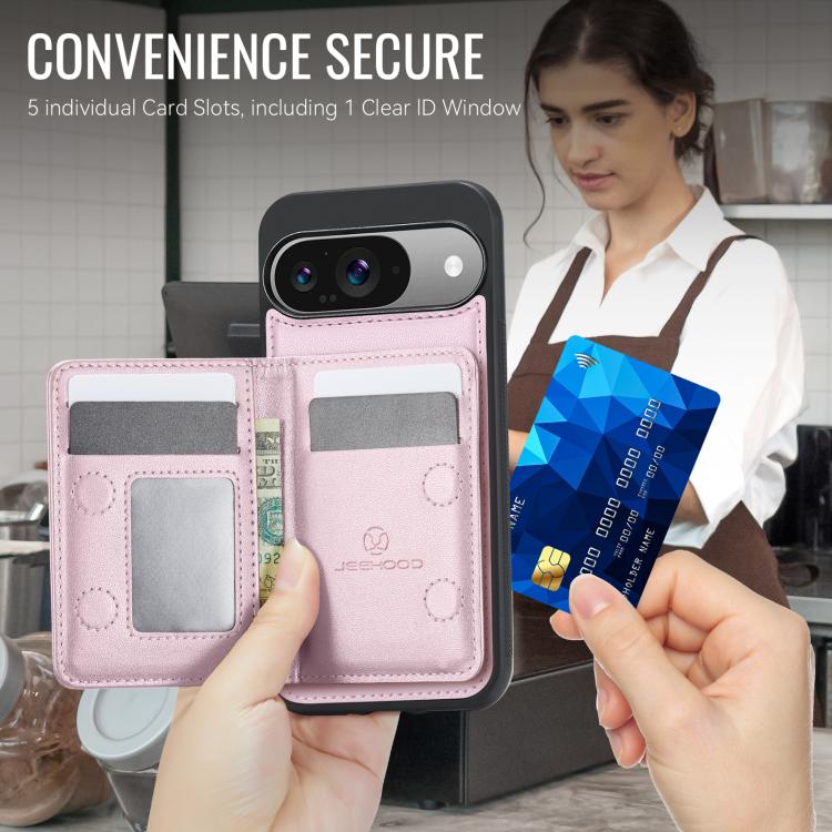 For Google Pixel 9 / 9 Pro JEEHOOD J12 Exquisite RFID MagSafe Zipper Card Bag Phone Case