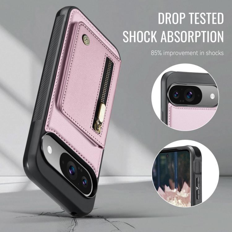 For Google Pixel 9 / 9 Pro JEEHOOD J12 Exquisite RFID MagSafe Zipper Card Bag Phone Case