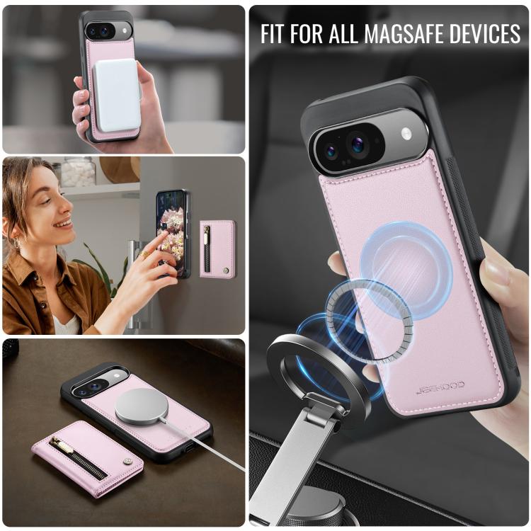 For Google Pixel 9 / 9 Pro JEEHOOD J12 Exquisite RFID MagSafe Zipper Card Bag Phone Case