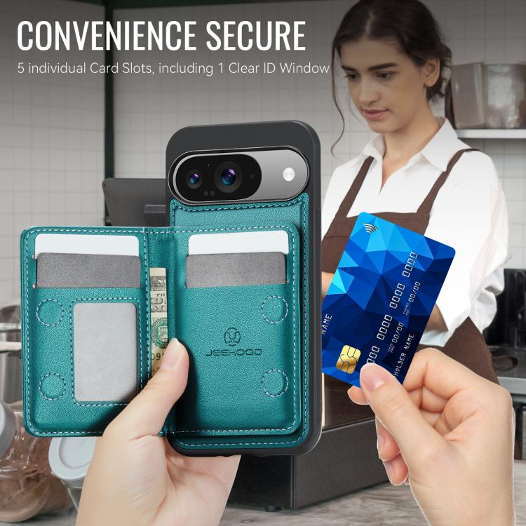 For Google Pixel 9 / 9 Pro JEEHOOD J12 Exquisite RFID MagSafe Zipper Card Bag Phone Case