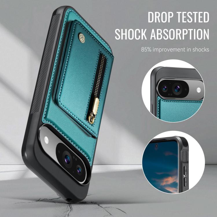 For Google Pixel 9 / 9 Pro JEEHOOD J12 Exquisite RFID MagSafe Zipper Card Bag Phone Case